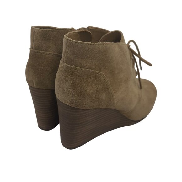 LUCKY BRAND SHYLOW Women SZ 9.5M/41 Brown Suede Leather Wedge Booties Lace Up - Picture 6 of 13